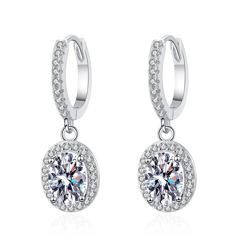 1carat Waterdrop Moissanite Hoop Earrings for Women D Color Pear/Heart/Oval Cut Halo Diamond Earring 925 Sterling Silver Jewelry