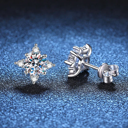 1ct 6.5mm D Color Moissanite Earrings 925 Sterling Silver  with White Gold Plated Stud Earring Wedding Jewelry for Women