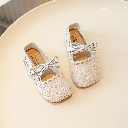 Children's Baotou Sandals Spring Summer New Princess Girls' Woven Hollow Soft Bottom Anti slip Sneaker Bowknot Comfortable
