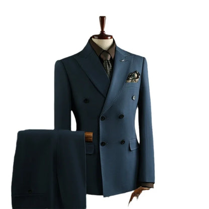 Terno Masculino de Alta Qualidade Formal Social Slim Fit Abotoamento Duplo Listrado Conjunto de Terno Noivo Casamento Roupa de Festa Smoking Roupa Masculina