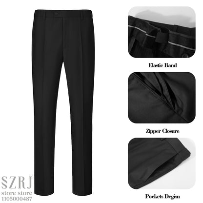 Men's 5-Piece Business Suit Set: Jacket+Vest+Pants+2 Bow Ties (Red+Blue).Premium, Tailored， For Parties, Weddings, Business.