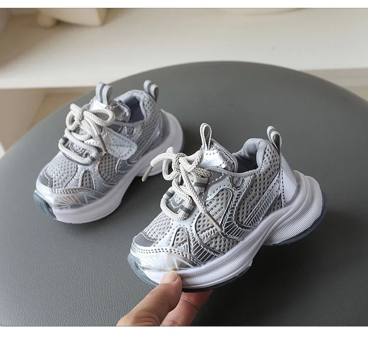 Girls' Sports Shoes 2025 New Style Soft Sole Children's Casual Shoes Fashionable Breathable Stripe Dad Shoes for Kids Boy