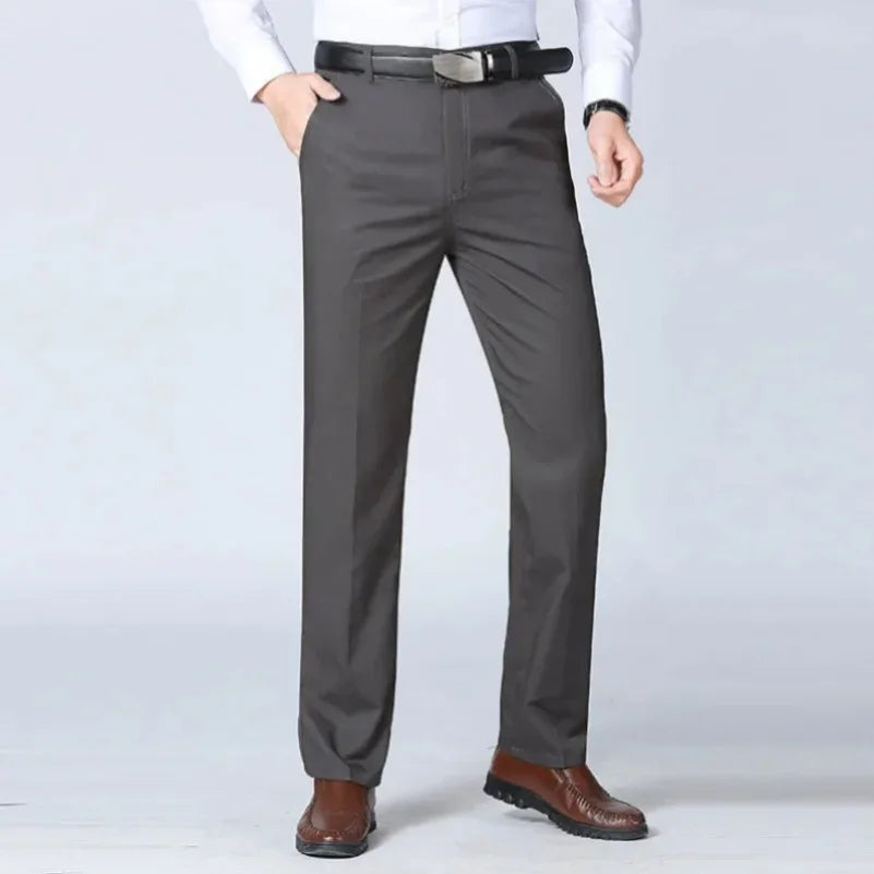 Summer Thin Autumn Thick Men's 100% Cotton Straight Suit Pants Loose Trousers Business Solid Khaki Casual Brand Clothes GOZBKF