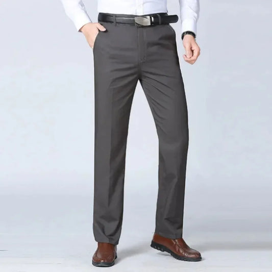 Summer Thin Autumn Thick Men's 100% Cotton Straight Suit Pants Loose Trousers Business Solid Khaki Casual Brand Clothes GOZBKF