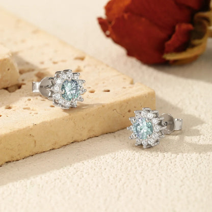 1CT Green Moissanite Classic Halo Earrings 925 Sterling Silver Sparkling Sun Stud Earrings For Women Party Fine Jewelry