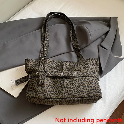 Casual Large-Capacity Leopard Print Women's Bag New Lightweight Versatile Shoulder Bag Relaxed Commuting Tote Bag