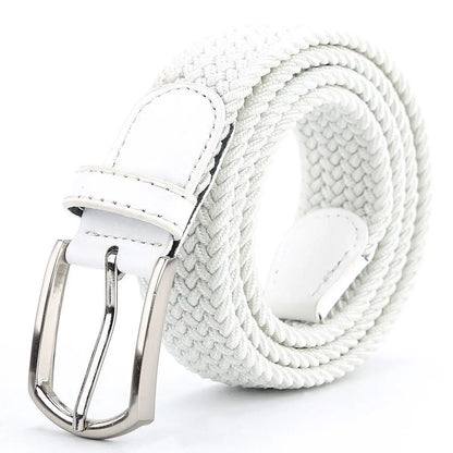 3.3cmX110cmX130cm  2024 High Quality New Men Elastic Braided Belt Casual Women Canvas Korean All match Pin Buckle White Black