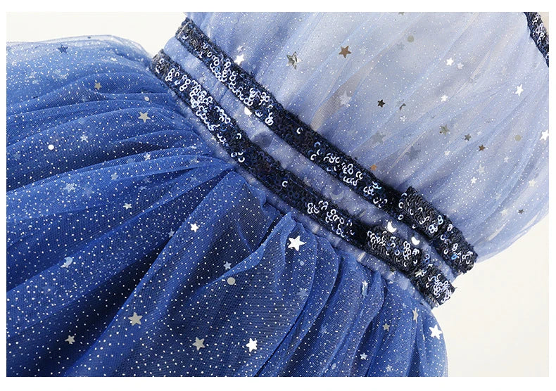 New Baby Kids Girls Elegant Printed Butterfly Flower Princess Party Tutu Dresses Children Sequins Wedding Evening Girl Clothes