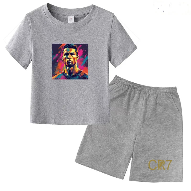 Summer Kids Ball Wear Creative Pattern Football Set T-shirt + Shorts Boys Girls 3-13 Years Old Sports Quick Drying T-shirt Set