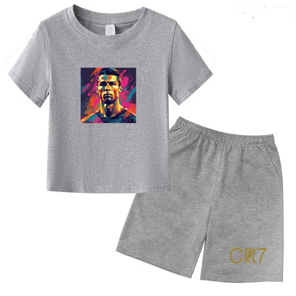 Summer Kids Ball Wear Creative Pattern Football Set T-shirt + Shorts Boys Girls 3-13 Years Old Sports Quick Drying T-shirt Set