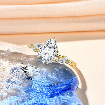 Full Moissanite Ring 7*10mm 2.0CT DVVS1 Pear Shape S925 Sterling Silver For Women Engagement Bride Vintage Jewelry Gift