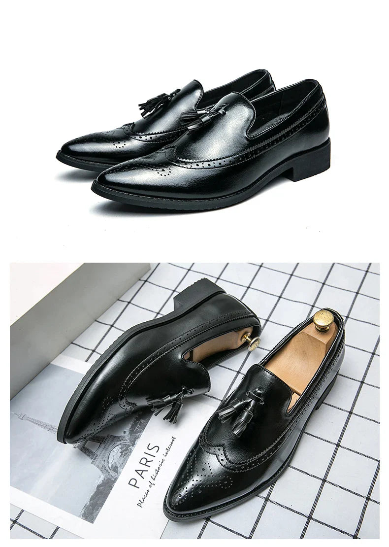 Dress Shoes Men Tassel Formal Leather Shoes Male Classic Social Casual Business Brogue Shoes Wedding Party Leather Loafers Male