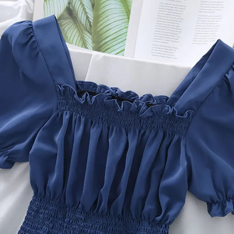 Short Chiffon Shirt Square Neck Top Puff Sleeve Design Women's Short Sleeve Thin Shirt  Womens Blouses Wholesale