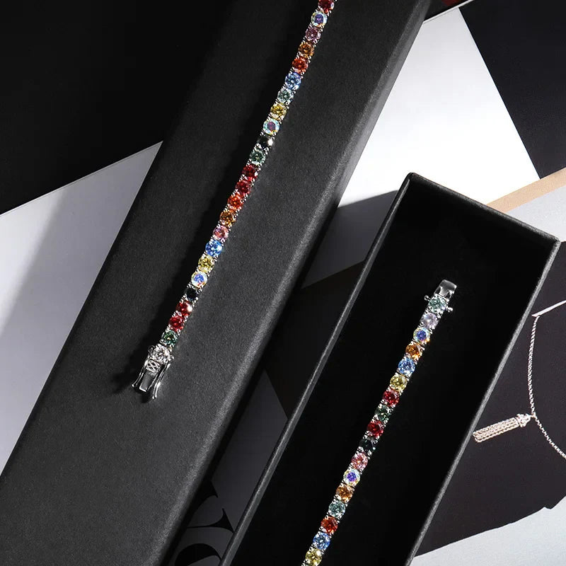 Multicolor Full 3/4/5mm Green Blue Pink Moissanite Tennis Bracelet For Women 925 Silver Pass Diamond Test Link Bracelets