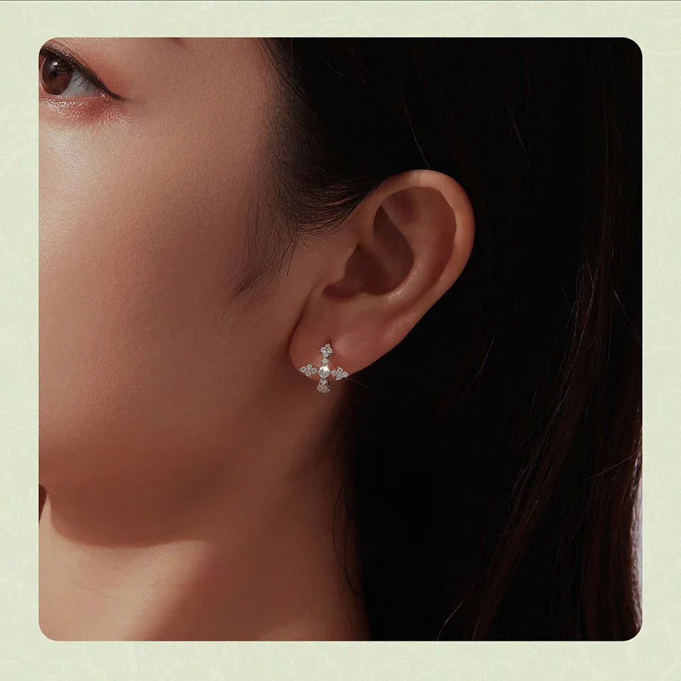 Moissanite Cross Stud Earrings S925 Silver Plated White Gold D Color Round Cut Lab Earrings Sparkling Party Fine Jewelry