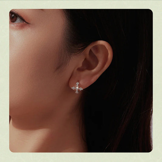 Moissanite Cross Stud Earrings S925 Silver Plated White Gold D Color Round Cut Lab Earrings Sparkling Party Fine Jewelry
