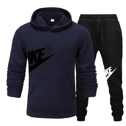 A new autumn and winter men's casual sportswear set of 2-piece hooded sweatshirt and long pants for outdoor fashionable jogging