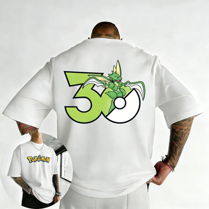 30th Anniversary Scyther Printed T-shirt Summer Men's and Women's Trendy Large Loose Casual Y2K Short Sleeve Top