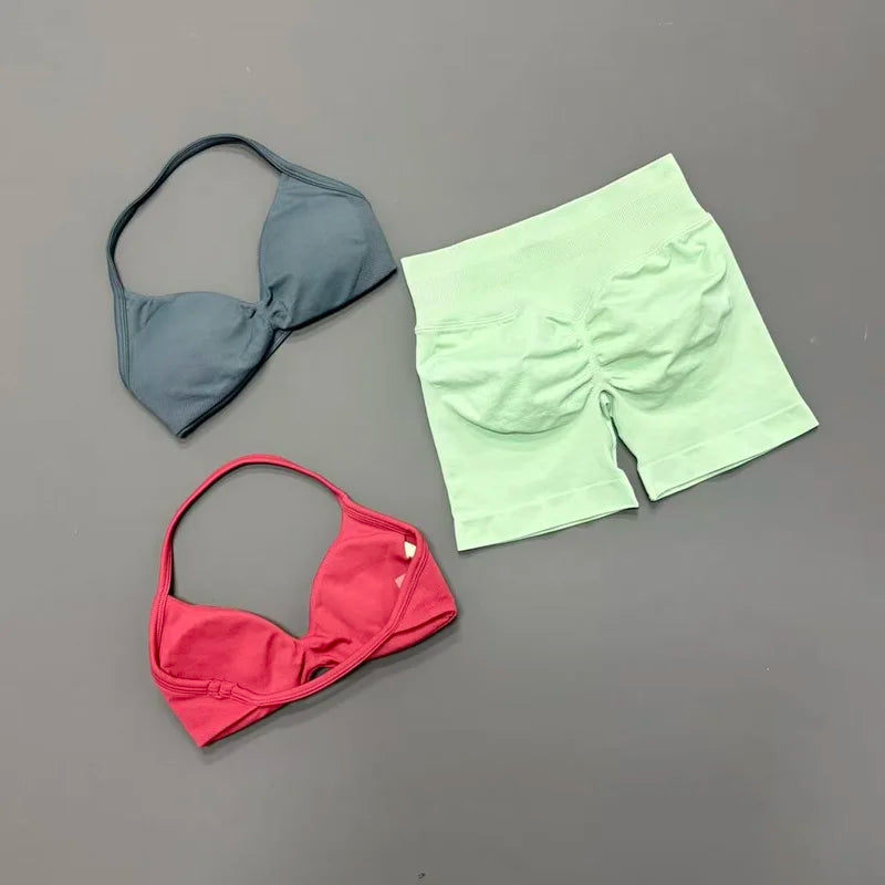 2PCS HISTELLO Seamless Gym Yoga Set Push Up Bra Scrunch Butt Lift Leggings Body Shaping Breathable Comfort Yoga Women Wear