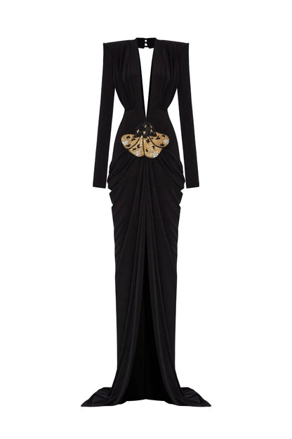 2025 New Spring Women Long Sleeve Deep V-Neck Bodycon Long Dress Elegant Evening Party Celebrate Cocktail Outfit Vestido