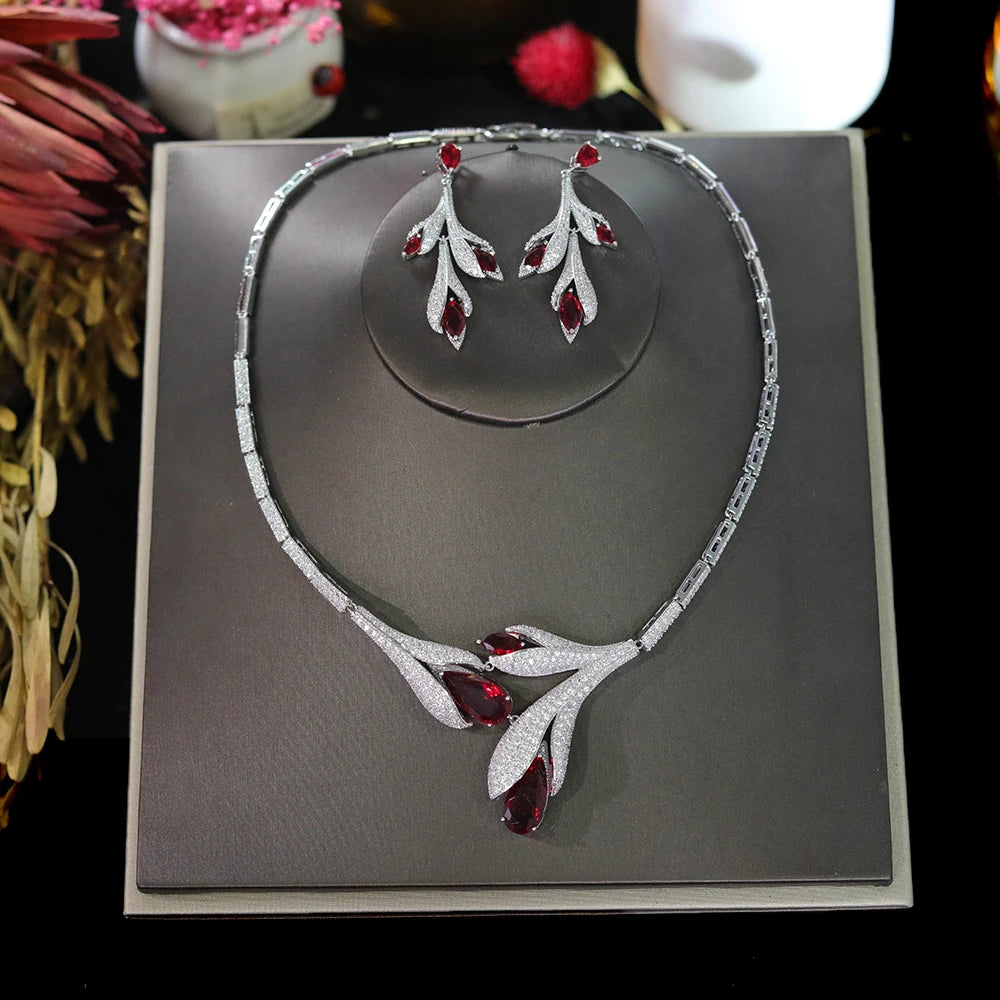 Unique Design Tulip Necklace Earrings New Fashion Europe Bridal Jewelry Set Women's Wedding Party Accessories