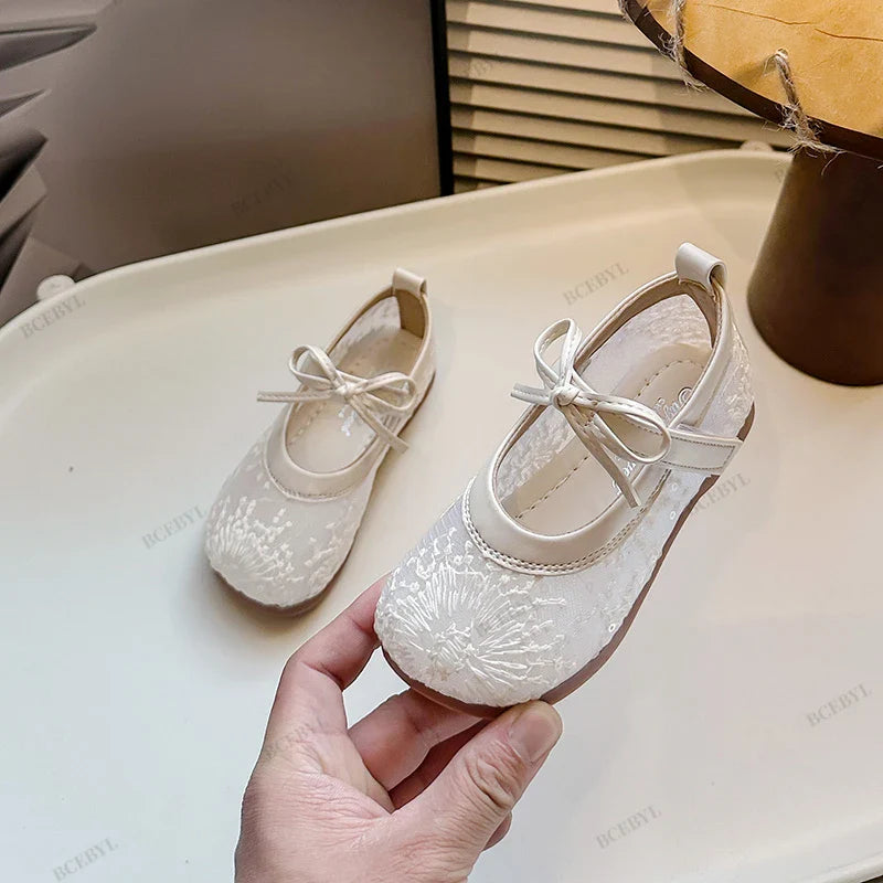Hot Sale Princess Summer Fashion Bow Embroidery Cute Breathable Baby Girls Lightweight Ballet Flats School Kids Walking Shoes