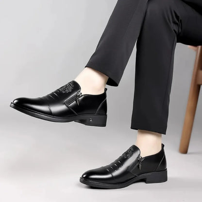 Men's leather casual shoes, fashionable business oxford shoes, zipper pointed leather shoes