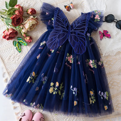 2026 All New Summer Tulle Toddler Girls Princess Dress 3D Butterfly Floral Embroidery Puff Skirt Girl's Party Gift Dress