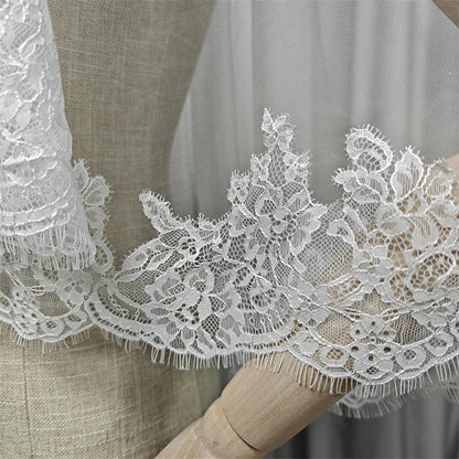 Customized Eyelash Lace Mantilla Veil, 3m*3m Long Bridal Veil with Chantilly Eyelash Lace, Ivory Wedding Veil with Hidden Comb