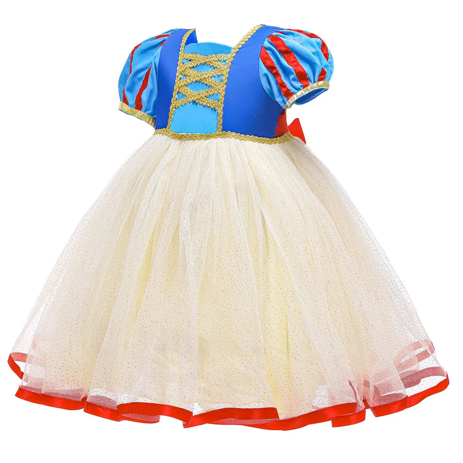 Summer Snow White Dress for Girls Breathable Puffed-Sleeve Tulle Princess Dress Snow White Themed Party Gown Halloween Costume