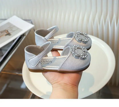 New Children's Sandals Summer Rhinestone Buckle Sandals for Girls Fashion Elegant Kids Princess Causal Wedding Flat Sandals Soft