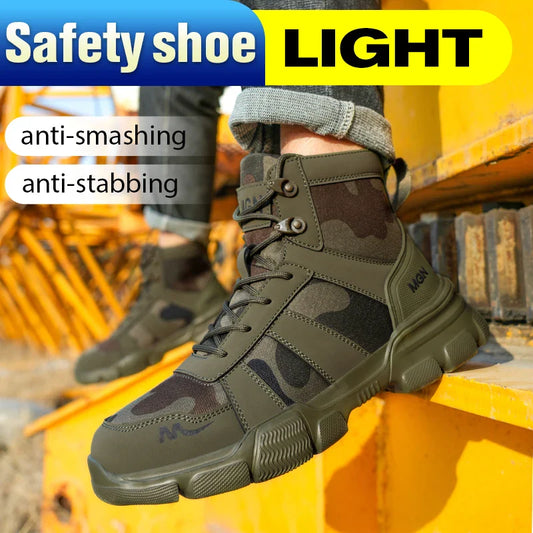 Camouflage Steel Toe Cap Non Slip Industrial Shoes Men and Women Safety Shoes Anti-Scalding Anti-Smash Anti-Puncture Work Boots