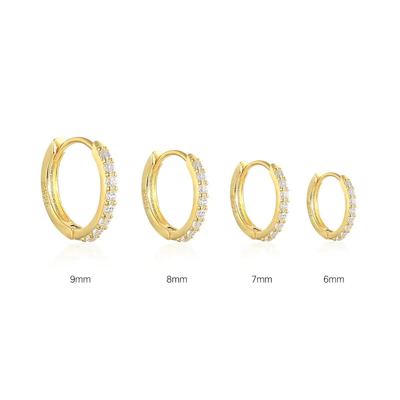 6/7/8/9mm Real 925 Sterling Silver Zircon Hoop Earrings for Women Huggie Earring Piercing Earings Jewelry Pendientes