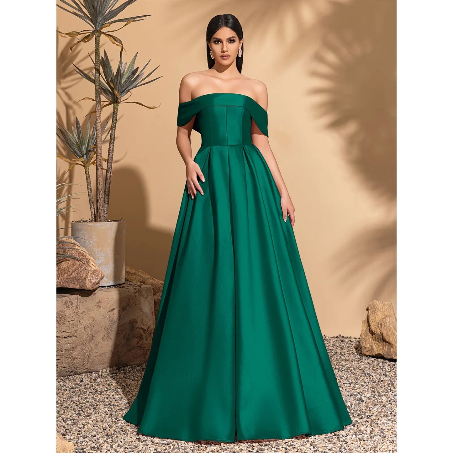 Off-the-shoulder satin dress with back tie, elegant and chic dress