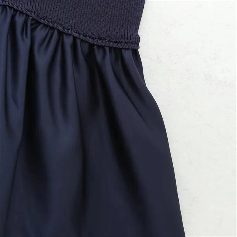 Blue Knitted Top Female Sleeveless Crop Tops Women 2024 Summer Backless Corset Top Woman Patchwork Ruffle Beach Tank Tops