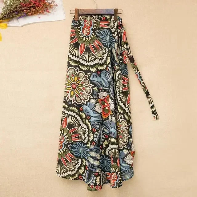 Summer Yellow/Pink Floral A-line Maxi Long Chiffon Skirts Daisy Patchwork Bright Flowers Beach Casual Maxi Long Chiffon Skirts