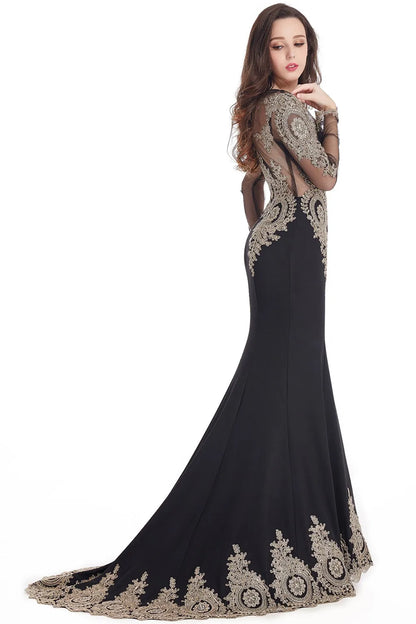 Prom Dresses Women Beading Long Sleeve Backless Elegant Lace Applique Formal Evening Party Gown For Bride Robe De Soirée