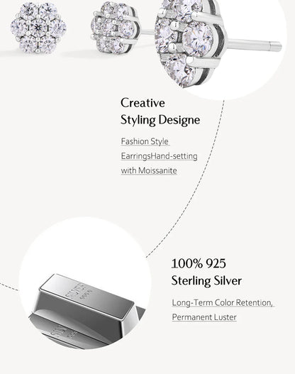 Round Cut 2.5mm 3.0mm Moissanite Diamond Earring Flower shape D VVS1 Color 925 Silver Pure 10k 14k Au750 Gold for Women