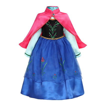 2-10Y Kids Prium Cosplay Elsa Anna Costume Dress 2025 Winter Long Mesh Princess DressGirl Christma Carnival Clothes Ball Gown