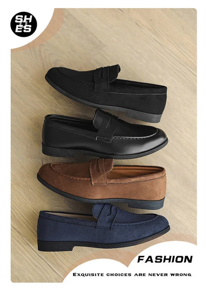 Retro Brown Men's Loafers Comfortable Suede Leather Casual Shoes Man Slip-on Shoes Flat Moccasins For Men zapatos de hombre