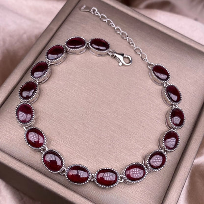 S925 sterling silver bracelet set with 17 natural garnets, simple and elegant women's bracelet jewelry, suitable for daily wear