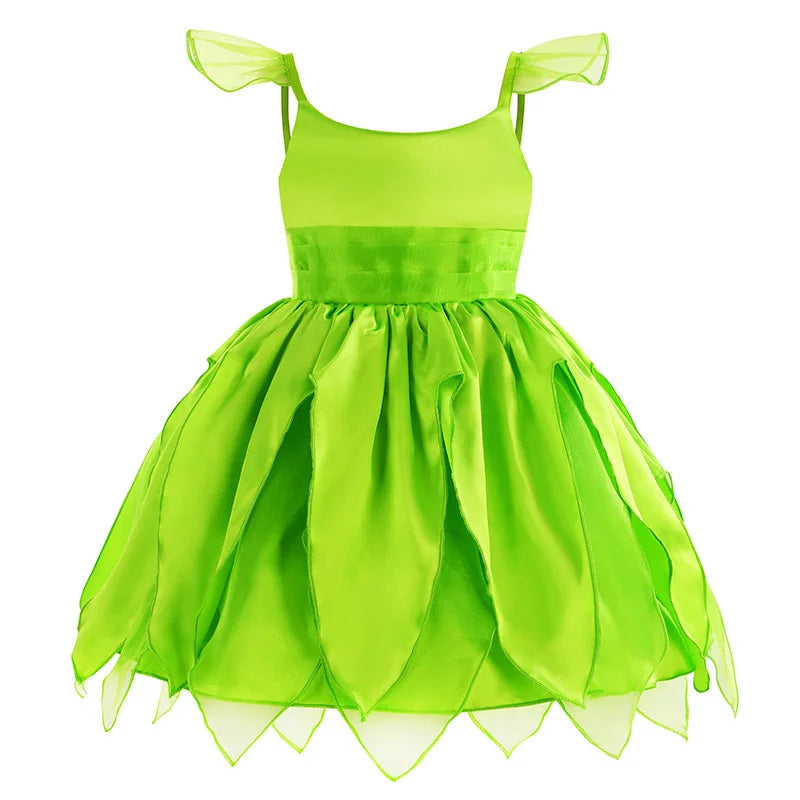 Kids Girl Cosplay Bell Costume Halloween Role Playing Green Dress Fancy Fairy Princess Cosplay Birthday Party Dresses Knee Lengt
