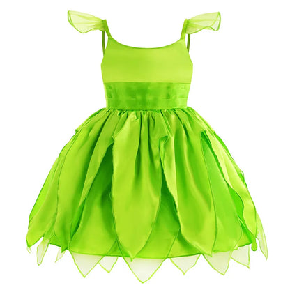 Kids Girl Cosplay Bell Costume Halloween Role Playing Green Dress Fancy Fairy Princess Cosplay Birthday Party Dresses Knee Lengt