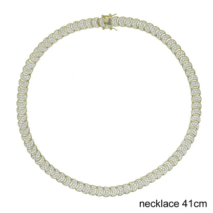 Gold Color Fashion Women Jewelry Set Geometric Shiny Plain Paved 5A CZ Moon Shaped Chain Choker Necklace Bracelet
