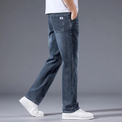 New Men's Light Business Micro Stretch Straight Fit Denim Pants Vintage Distressed All Season Wearable Long Pants