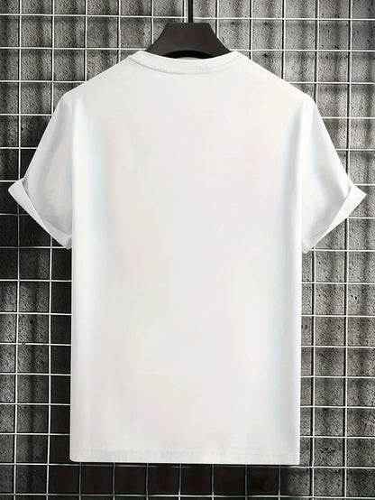 Men's summer 100% pure cotton fashionable casual loose Colombian architectural letter printed round neck short sleeved T-shirt