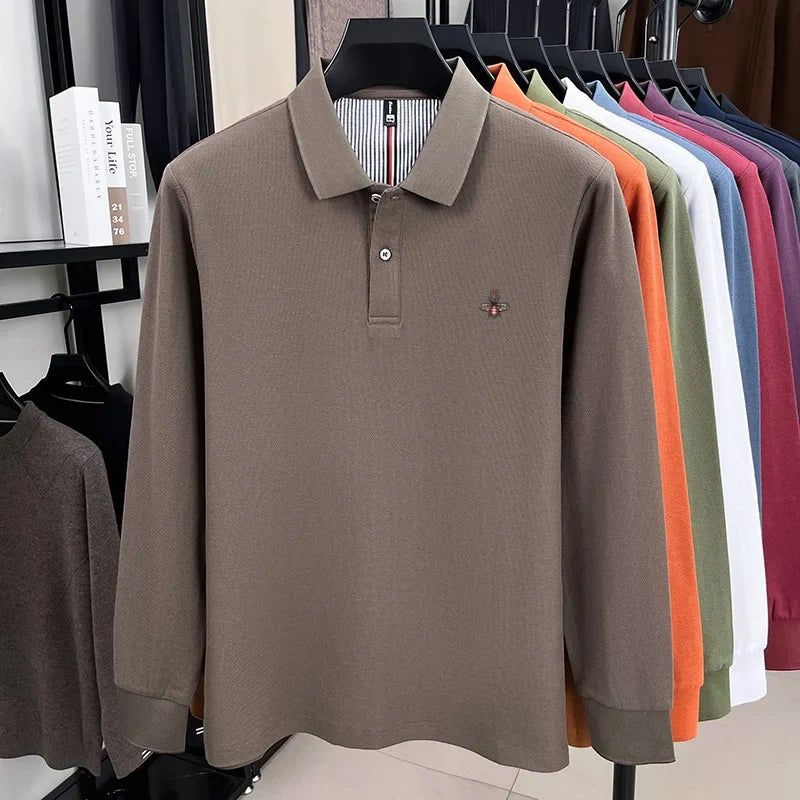 100% cotton high-end spring and autumn new men's long sleeved casual comfortable polo shirt exquisite brand bee embroidery top