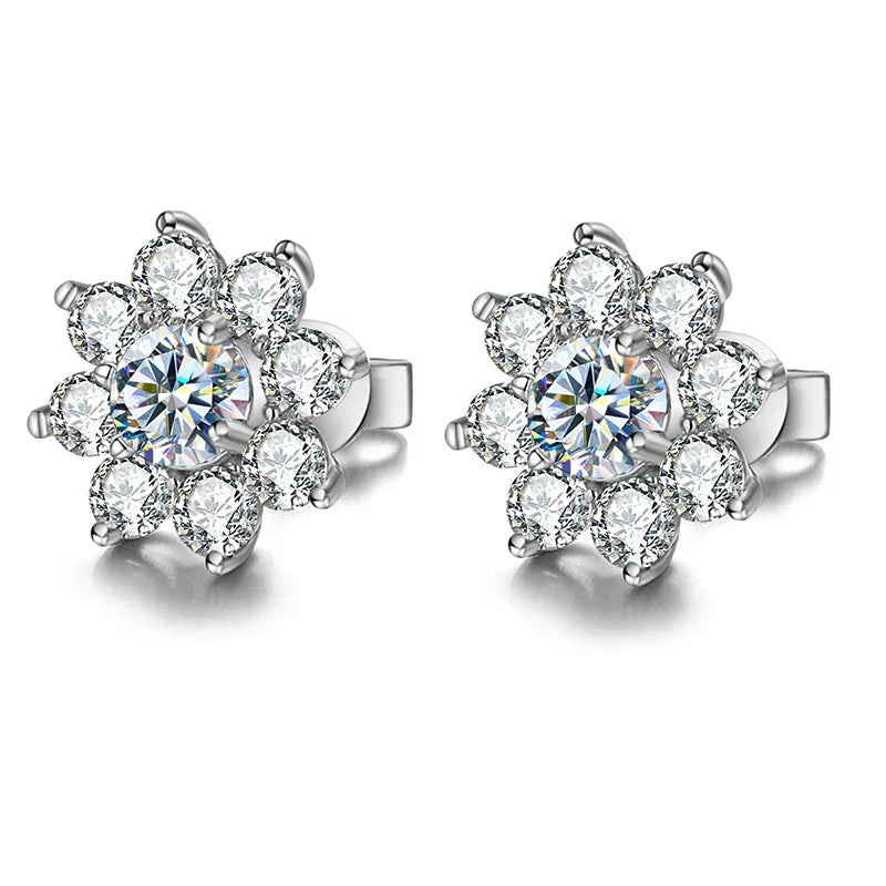 DW 0.5CT Moissanite Diamond Flower Stud Earrings for Women Real 925 Sterling Silver Solitaire Eternity Wedding Party Jewelry