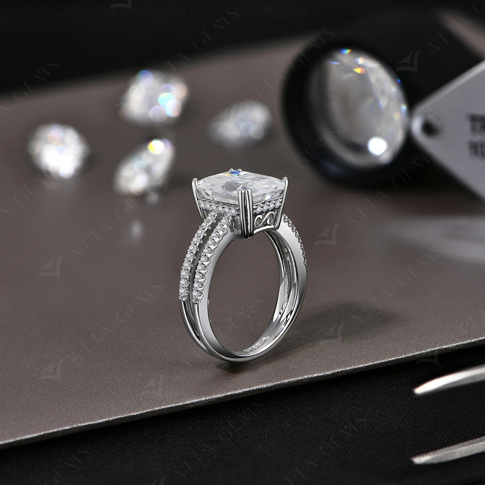 Emerald Cut 5CT Moissanite Diamond Ring for Women Men 11*9mm D VVS1 s925 Silver Wedding Bride Jewelry With Certificate