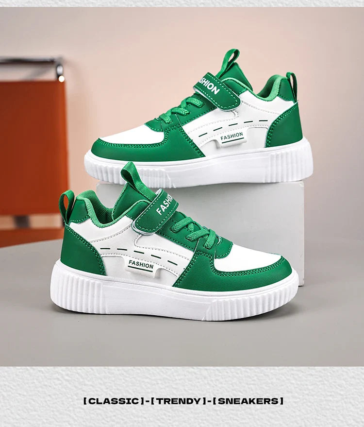 Kids PU Leather Sneakers Casual Basketball Shoes for Boys Trendy Sports Trainers Breathable Non-slip Children Footwear